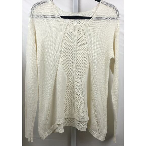 Charming Charlie Sweater Women M Ivory Open Knit Pullover Stretch Hi Low Casual - Picture 9 of 12
